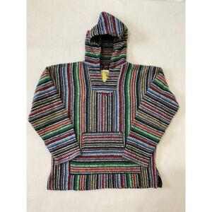 Iguana Jack Baja Hoodie M Large Multicolor Striped Pullover Boho Skater Hippie